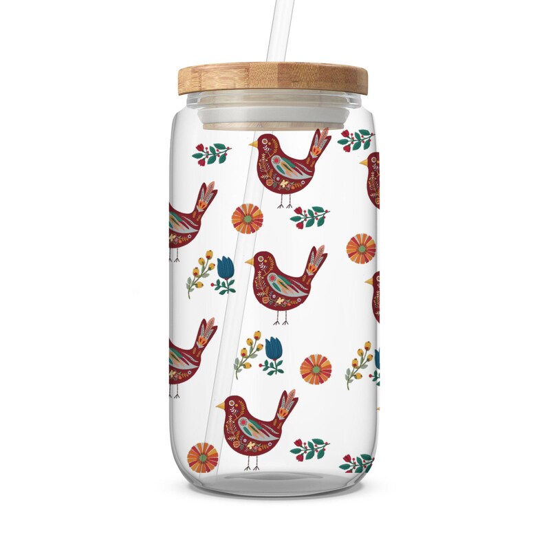 Wildflower Glass Soda Can Floral Folk Art Ice Coffee Glass Spring