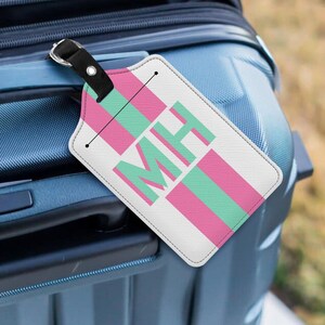 Étiquette à bagage monogramme ombre Étiquettes à bagage personnalisées Étiquette de valise avec carte de visite Cadeau personnalisé de voyage Étiquette à bagage pastel pour femme