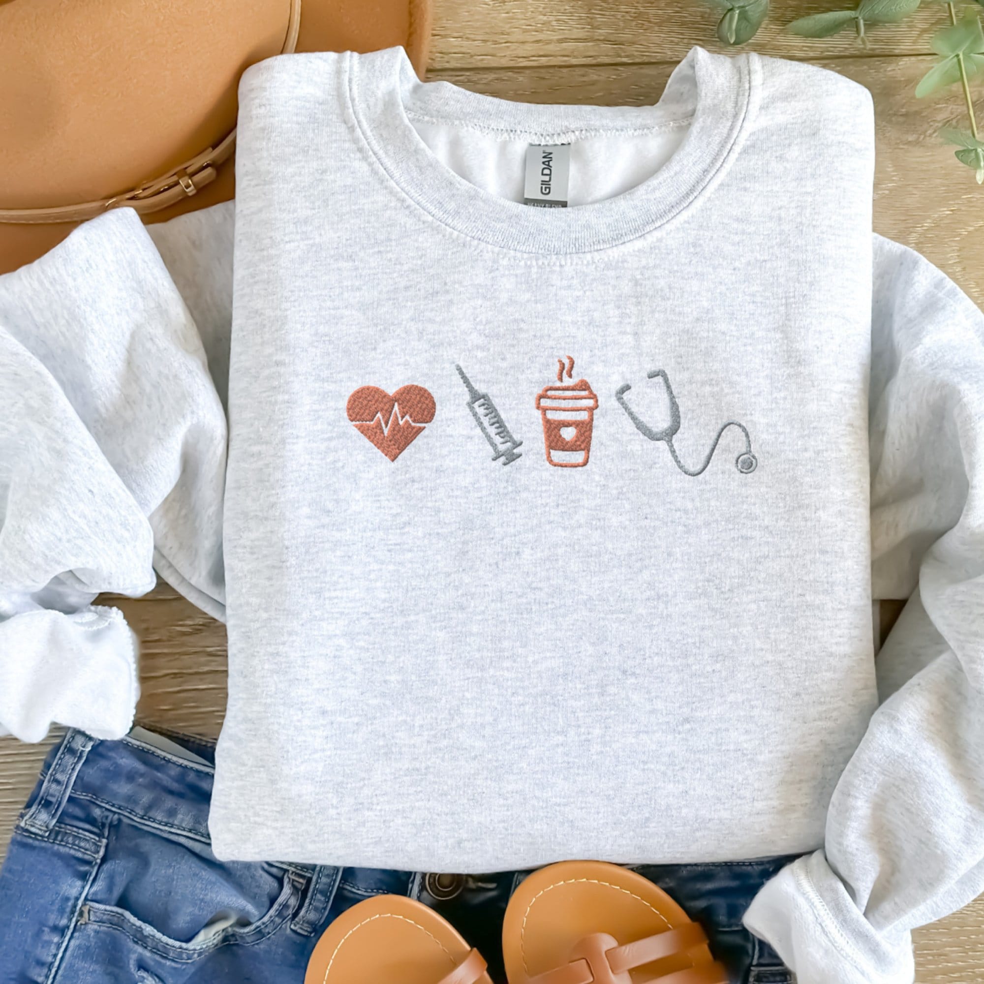 Personalized Nurse Crewneck Sweatshirt - Embroidered Nurse Appreciation Gift For Healthcare Workers