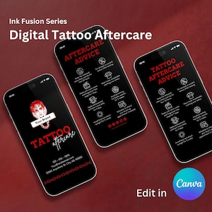 Digital Tattoo Aftercare Card, Tattoo Care Instructions, Editable Canva Template AND Ready-to-Use PDF/JPG, Tattoo Artist Studio Care Card