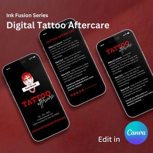 Digital Tattoo Aftercare Card, Tattoo Care Instructions, Editable Canva Template AND Ready-to-Use PDF/JPG, Tattoo Artist Studio Care Card