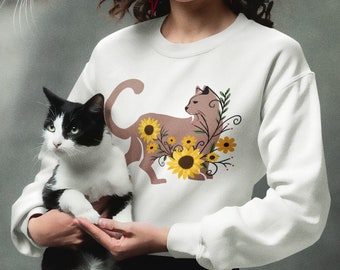 Sweatshirt cat with sunflowers, sweatshirt for mom, sweatshirt cats, cat mom, sweatshirts cat lovers, sweatshirt animals, hoodie flowers