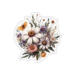 Sticker vinyle fleurs sauvages - Sticker brillant découpé dans un baiser, charmante décoration florale pour journaux, cadeau unique pour les amoureux des jardins