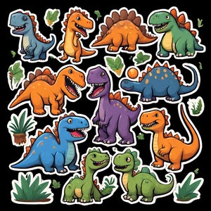 Dinosaurier-Aufkleber-Set - 20 hochwertige PNG-Dateien, DIY druckbare Dinosaurier-Aufkleber für Kinderpartyzubehör und Geburtstagsdekoration