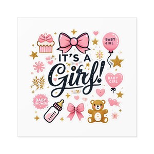 Stickers carrés Gender Reveal Party, c'est une fille, décoration intérieure/extérieure durable pour chambre de bébé et de tout-petit, idées cadeau parfaites pour bébé