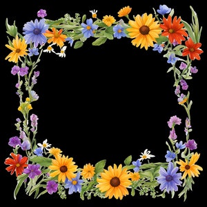 Clipart de borda de flores silvestres em aquarela, 19 PNGs de alta qualidade, perfeito para cartões feitos à mão e artesanato DIY, download instantâneo