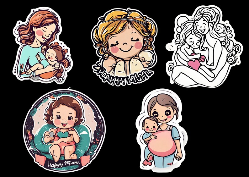 Printable Motherhood Sticker Collection - 24 High-res Mom & Children ...