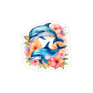 Niedliche Delphin-Aufkleber Transparente Aufkleber - wasserdichtes Vinyl für Laptops, Autos, drinnen und draußen, personalisiertes Blumengeschenk