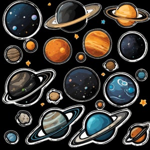 Planets Stickers Set - 15 Printable Space Decals Sets, High-quality PNG ...
