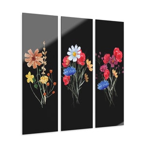 Acrylic Wall Art Triptych Print - Wild Flowers Decor, 3-Piece Floral Home Decor, Perfect Housewarming Gift