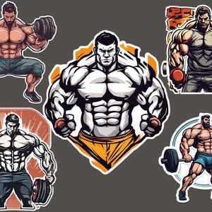 Printable Stickers - 27 Muscle Man Gym Decals, Instant Download Strong Men Stickers