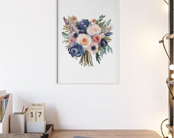 Póster floral enmarcado - Impresión de arte botánico con madera natural, arte de decoración del hogar cubierto de vidrio acrílico, regalo ideal para la inauguración de la casa