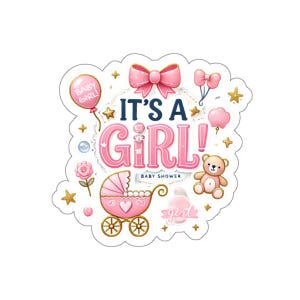 It's a Girl Kiss-Cut-stickers, glanzende vinylafwerking voor stijlvol binnendecor, ideaal bedankje voor babyshowers en unieke babycadeaus