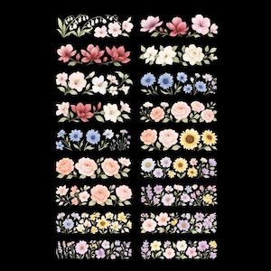 Clipart floral con borde de flores PNG, 20 hojas de marcos de flores silvestres, fondo transparente, descarga instantánea para manualidades y uso comercial