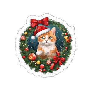 Seizoensgebonden kattenstickers - duurzame, glanzende kattenstickers voor kerstgejuich - schattige kattenkunst voor het perfecte kerstcadeau