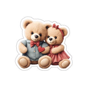 Adesivi carini Teddy - Adorabile coppia di orsacchiotti innamorati, perfetti per decorazioni romantiche, dolci regali di coppia e decorazioni per la cameretta dei bambini