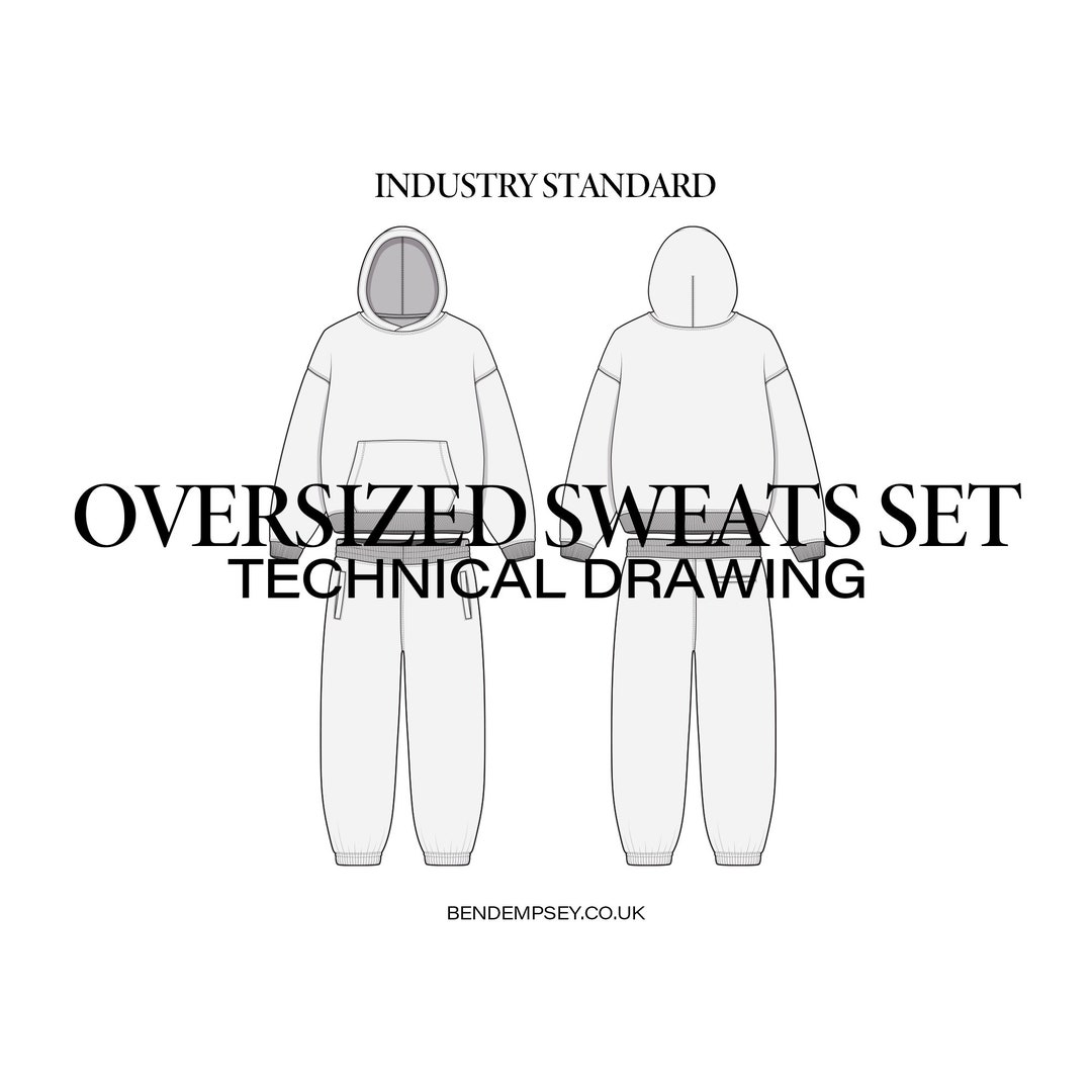 Oversized Sweat Set Technical Drawing - Etsy