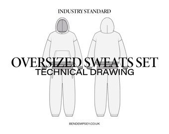 Dibujo técnico del conjunto de sudadera oversize