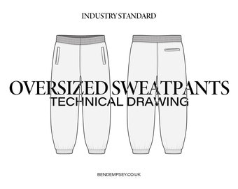 Dibujo técnico de pantalones deportivos de gran tamaño