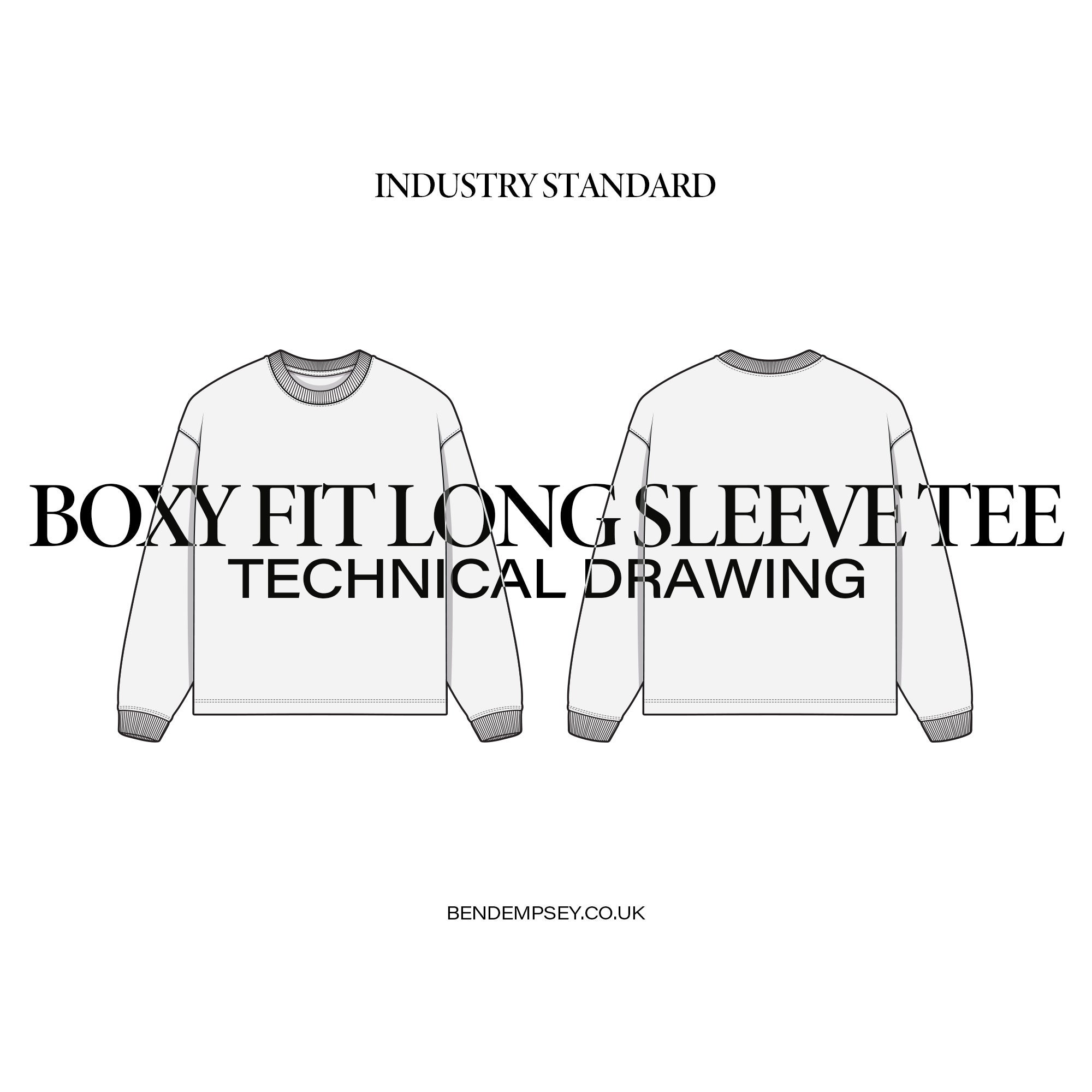 Boxy Fit Long Sleeve T-shirt Technical Drawing - Etsy