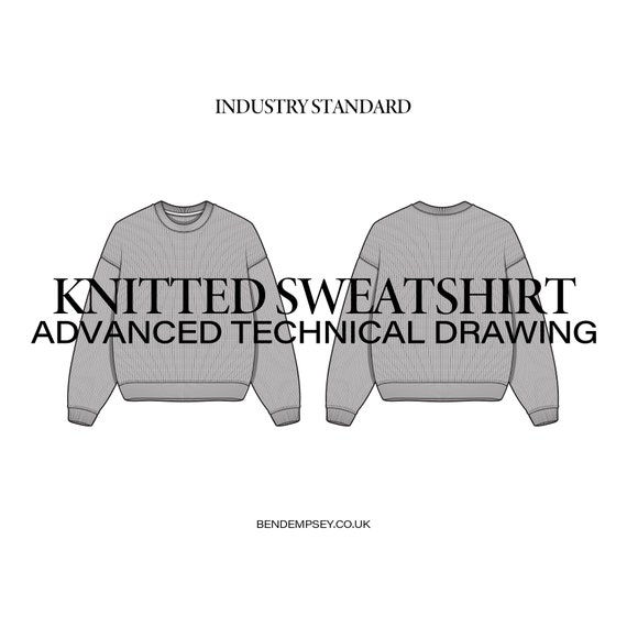 Oversized Knit Sweater Advanced Technical Drawing - Etsy Oversized Knit Sweater Advanced Technical Drawing - Etsy