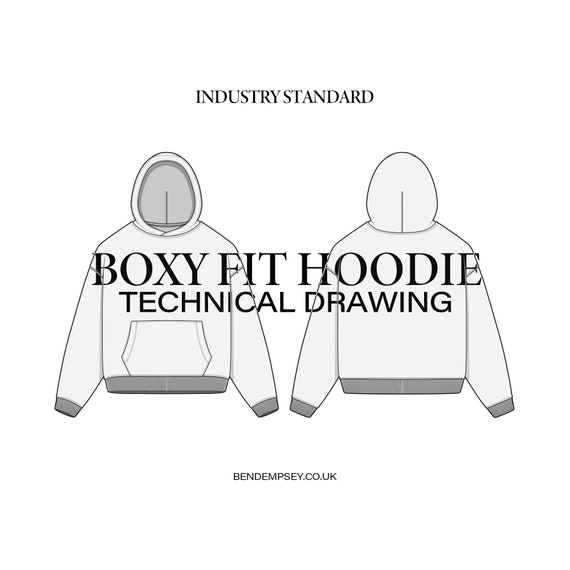 Boxy Fit Hoodie Technical Drawing - Etsy