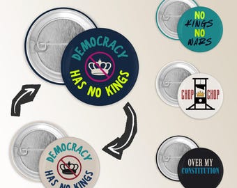 Botones de protesta "Sin reyes", pin "La democracia no tiene reyes", regalo antiautoritario, insignia de resistencia política, activismo cívico