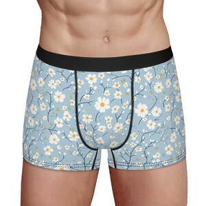 Floral Daisies Men&#39;s Boxer Briefs: Bohemian Style Underwear
