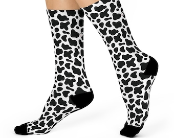 Cow Print Crew Socks: Unisex Novelty Animal Design