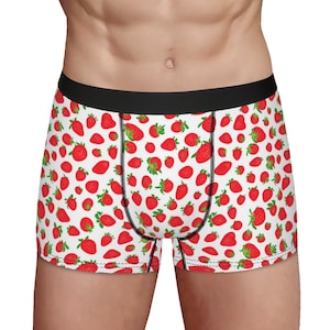 Strawberry Print Men&#39;s Boxer Briefs: Novelty Underwear, Husband Gift