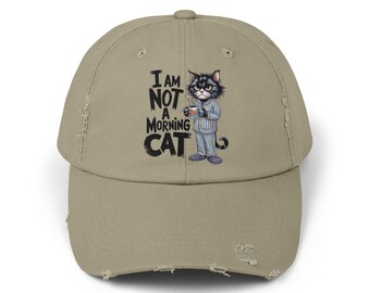 Distressed Baseball Cap: Funny 'Not a Morning Cat' Dad Hat