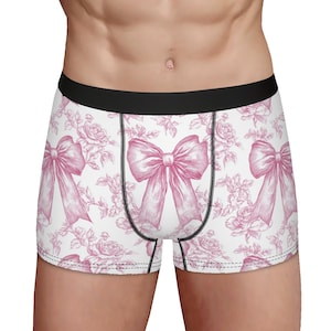 Coquette Bow Boxer Pink Mens Briefs | Funny Gift for Boyfriend, Husband | Unique Valentine&#39;s & Birthday Present for Lovers