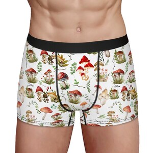 Cottagecore Mushroom Boxer Briefs: Floral Men&#39;s Underwear
