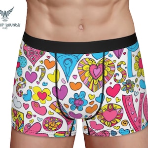 Groovie Love Hippie Underwear Brief for Men Retro Groovy Boxers Boyfriend Husband Gift Unique Gift for Lovers