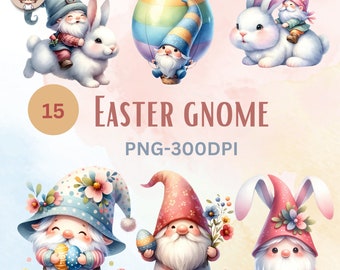 watercolor Easter gnome clipart,easter clipart ,easter egg, balloon,flower,bunny,basket egg,bunny ears,rabbit pastel color  nursery art png