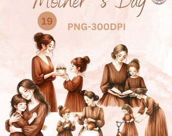 watercolor mother&#39;s day,mother&#39;s day clipart ,mother and daughter,Dance,Ride bicycle,draw,cook,birthday clipart watercolor illustration png