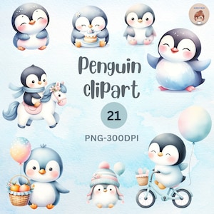 watorcolor penguin clipart, linda ilustración de pingüino, corlor pastel, perfecto para arte infantil, png, baby shower uso comercial y personal