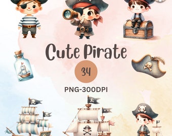 watercolor a cute pirate clipart,pirate png,baby shower clipart,nursery art clipart,commercial use, personal use ,transparent background