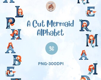 a cute mermaid alphabet clipart,number watercolor illustration pastel color perfect for nursery art white background