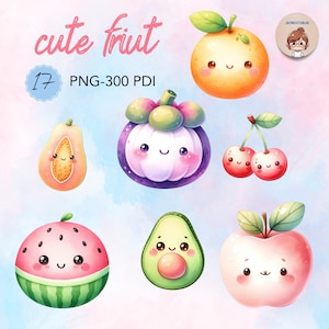 watercolor cute fruit clipart, apple, orange, watermelon, kivi, papaya, stawberry, mangoteen,blueberry,cherry clipart digital downlaod  png