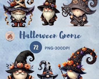 Halloween gnome,pumpkin,ghost,Spooky,Jack-o&#39;-lantern,Skeleton  clipart,watercolor illustration,perfect for nursery art , White blackground.