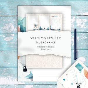 Set de papelería "Blue Romance" DIN A5 & US Letter - incl. sobre con inserto a juego [IMPRIMIBLE]