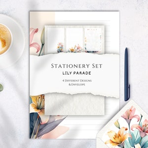 Set de papelería "Lily Parade" DIN A5 & US Letter - incl. sobre con inserto a juego [IMPRIMIBLE]