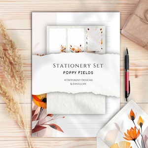 Set de papelería "Poppy Fields" DIN A5 & US Letter - incl. sobre con inserto a juego [IMPRIMIBLE]