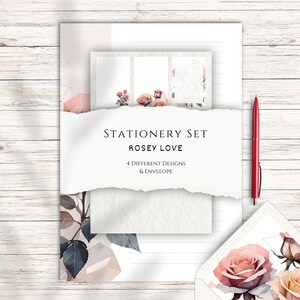 Set di carta da lettere "Rosey Love" DIN A5 & US Letter - incl. busta con inserto abbinato [STAMPABILE]