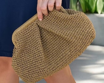 Handmade Raffia Crochet Clutch Bag: Woven Summer Pouch