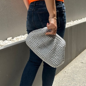 Pochette en crochet argenté métallique, sac à main de mariage de luxe, pochette de soirée pour femme, cadeau de demoiselle d&#39;honneur