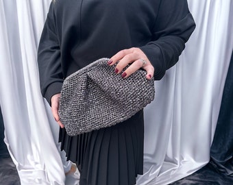 Metallic Raffia häkeln Clutch Bag, stilvolle schimmernde Geldbörse, einzigartige und schicke minimalistische Tasche, ideales Geschenk für sie