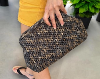 Crochet Raffia Clutch: Summer Beach Straw Bag, Woven Purse