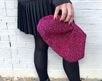 Metallic Raffia Crochet Clutch Bag, Stylish Shimmering Purse, Unique and Chic Minimalist Bag , Ideal Gift for Her